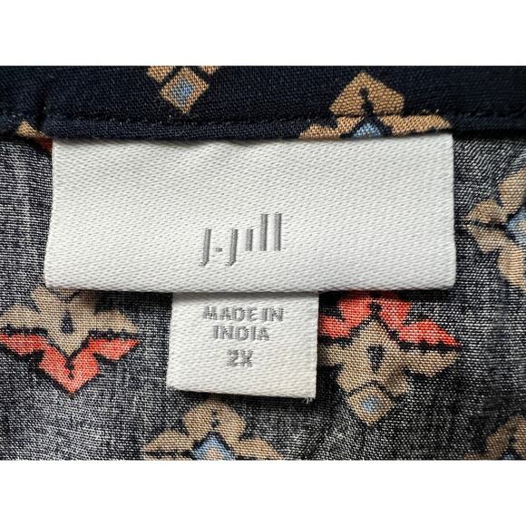 J. JILL WOMENS TOP PLUS SIZE 2X V-NECK POPOVER GEO PRINTED BOHO BLOUSE NAVY - Picture 3 of 11